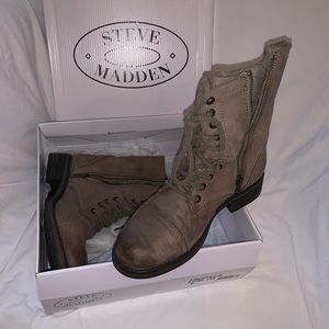 Steve Madden Taupe Lace-Up Combat Boots